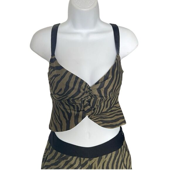 BALBOA Two Pieces Green Military Print, Top Crop Sleeveless Pant High Waisted L - Picture 3 of 9